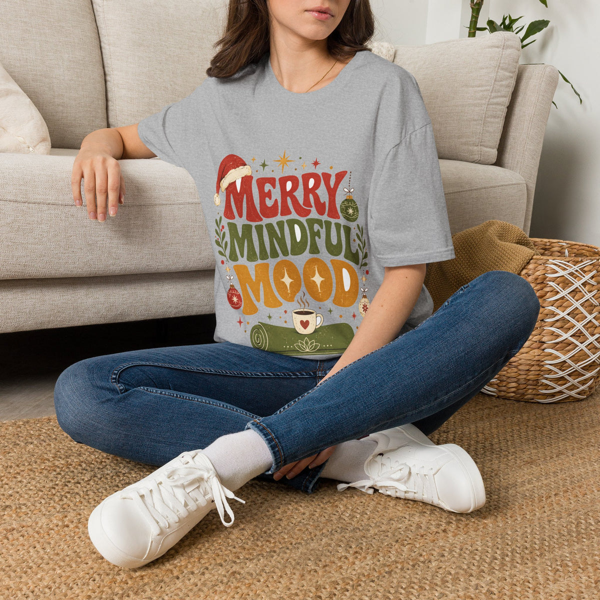 Merry Mindful Mood T-Shirt — Cozy Holiday Christmas Graphic Tee