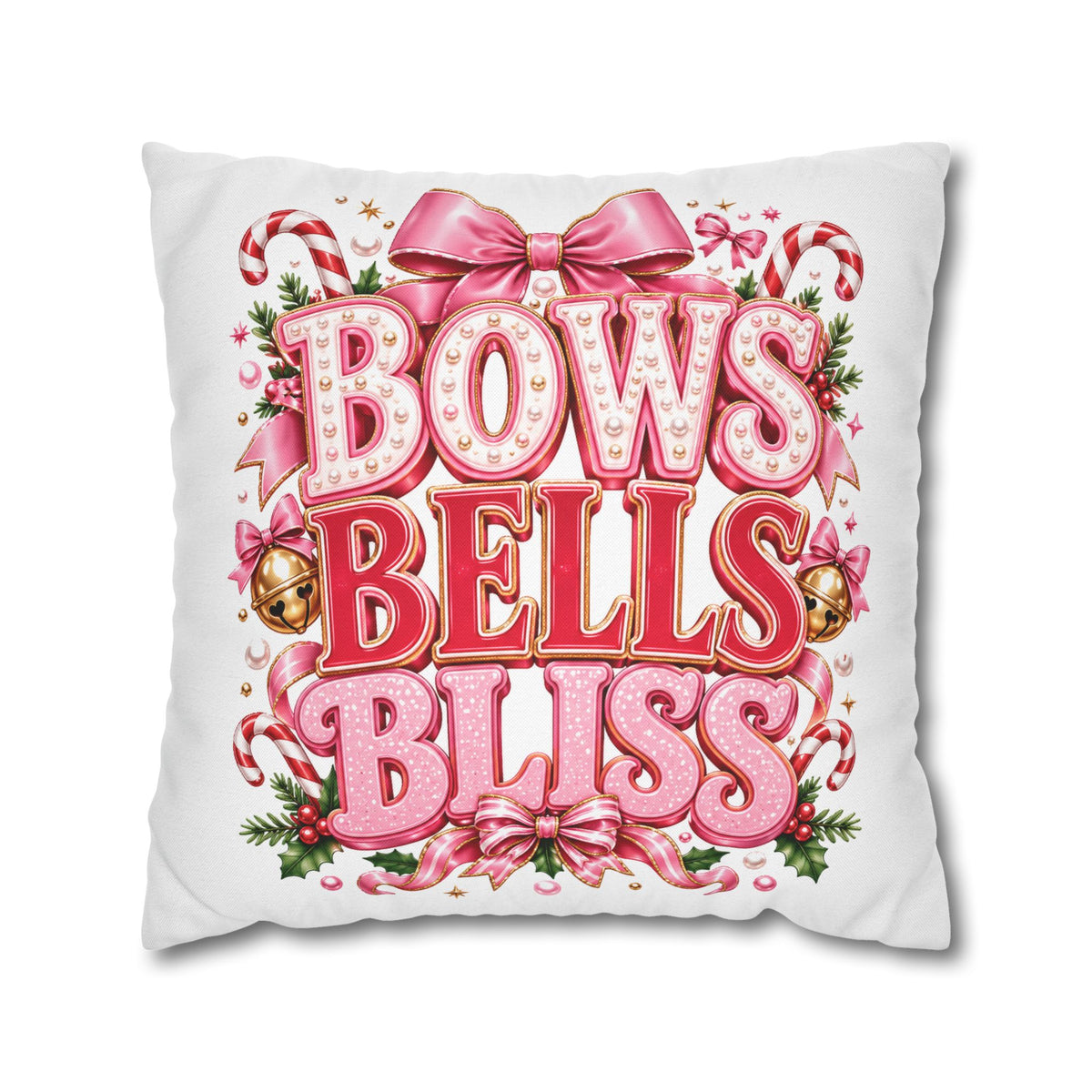 Bows Bells Bliss Decorative Throw Pillowcase Modern Day Christmas