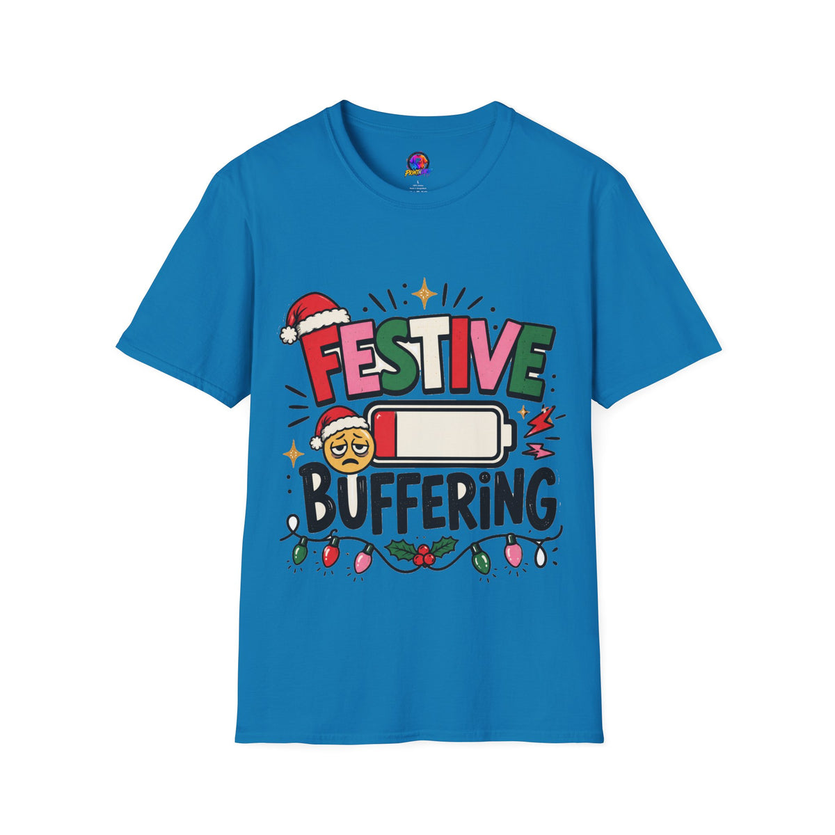 Festive Buffering T-Shirt — Funny Holiday Christmas Tee with Loading Battery Design