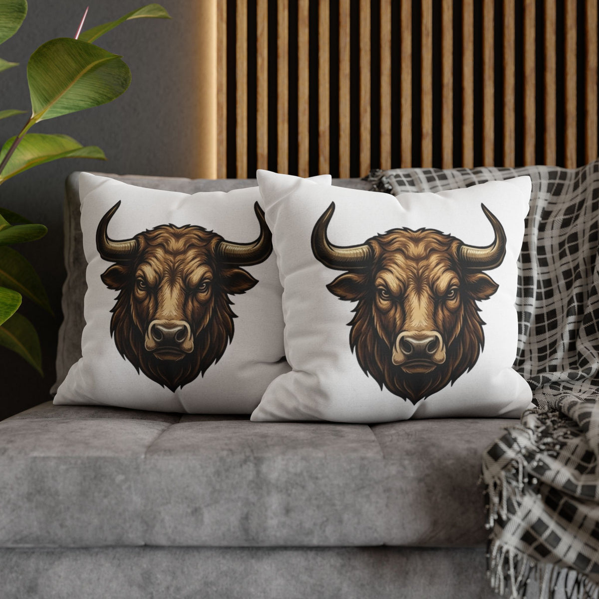 Taurus Bull Head Decorative Pillowcase — Rustic Farmhouse Toss Pillow Cover