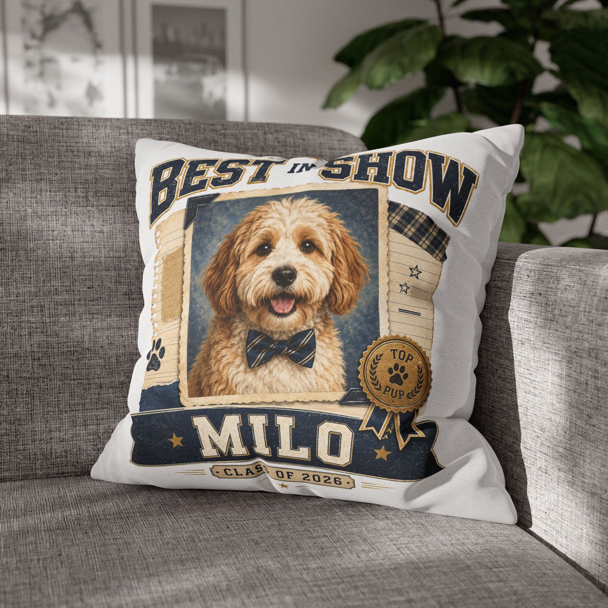Best in Show Personalized Dog Pillowcase — 'Milo' Pet Portrait Throw Pillowcase Milo Bailey Dog Dad Mom