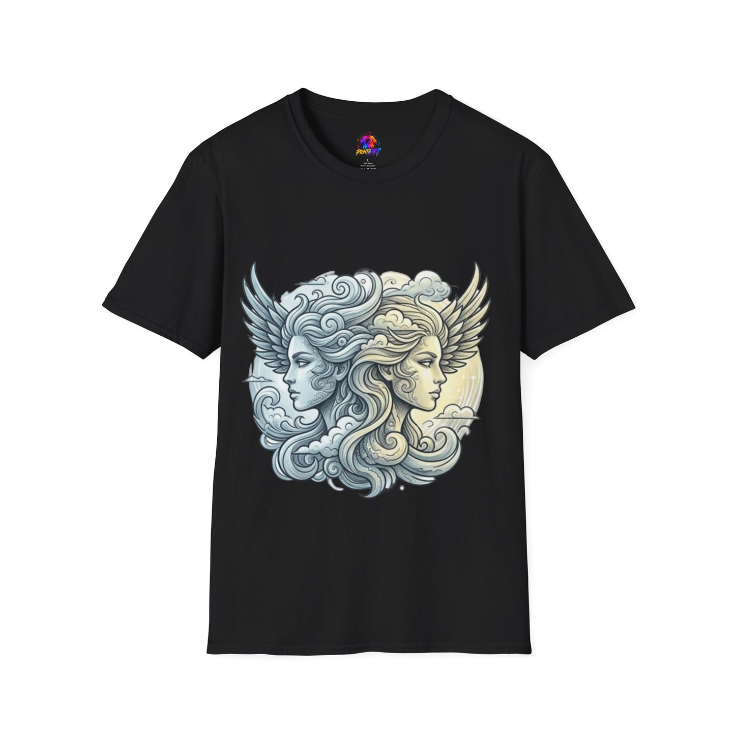 Mythic Moon & Sun Faces T-Shirt — Celestial Duality Graphic Tee