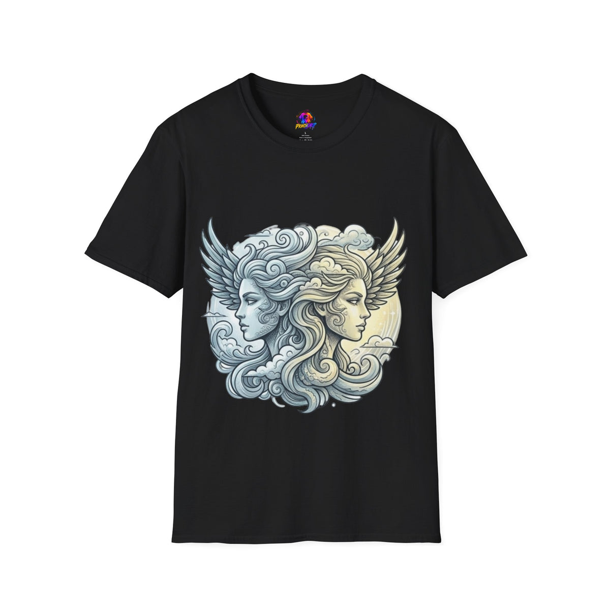 Mythic Moon & Sun Faces T-Shirt — Celestial Duality Graphic Tee