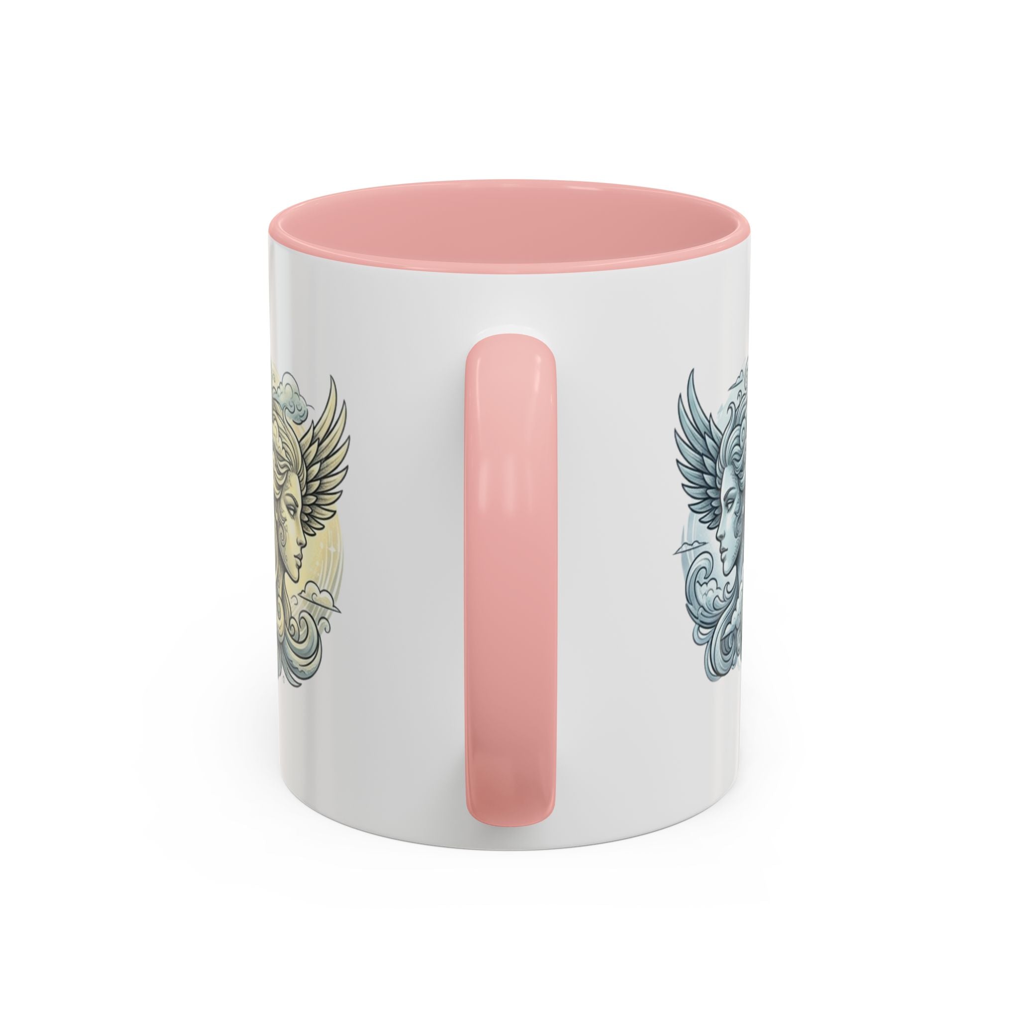 Gemini Twins Accent Coffee Mug — Sun & Moon Winged Faces Illustration
