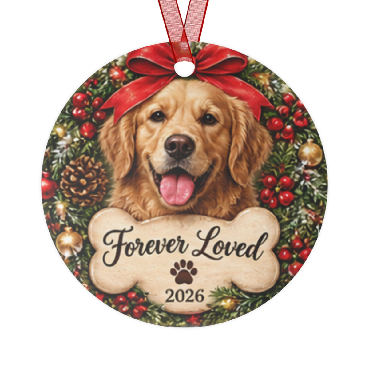 Forever Loved  Christmas 2026 Dog Memorial Metal Ornament