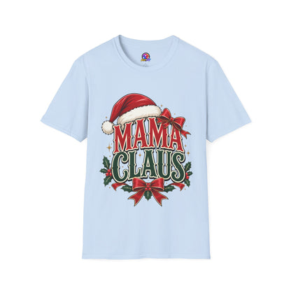 Mama Claus T-Shirt — Festive Christmas Mom Tee with Santa Hat & Bow