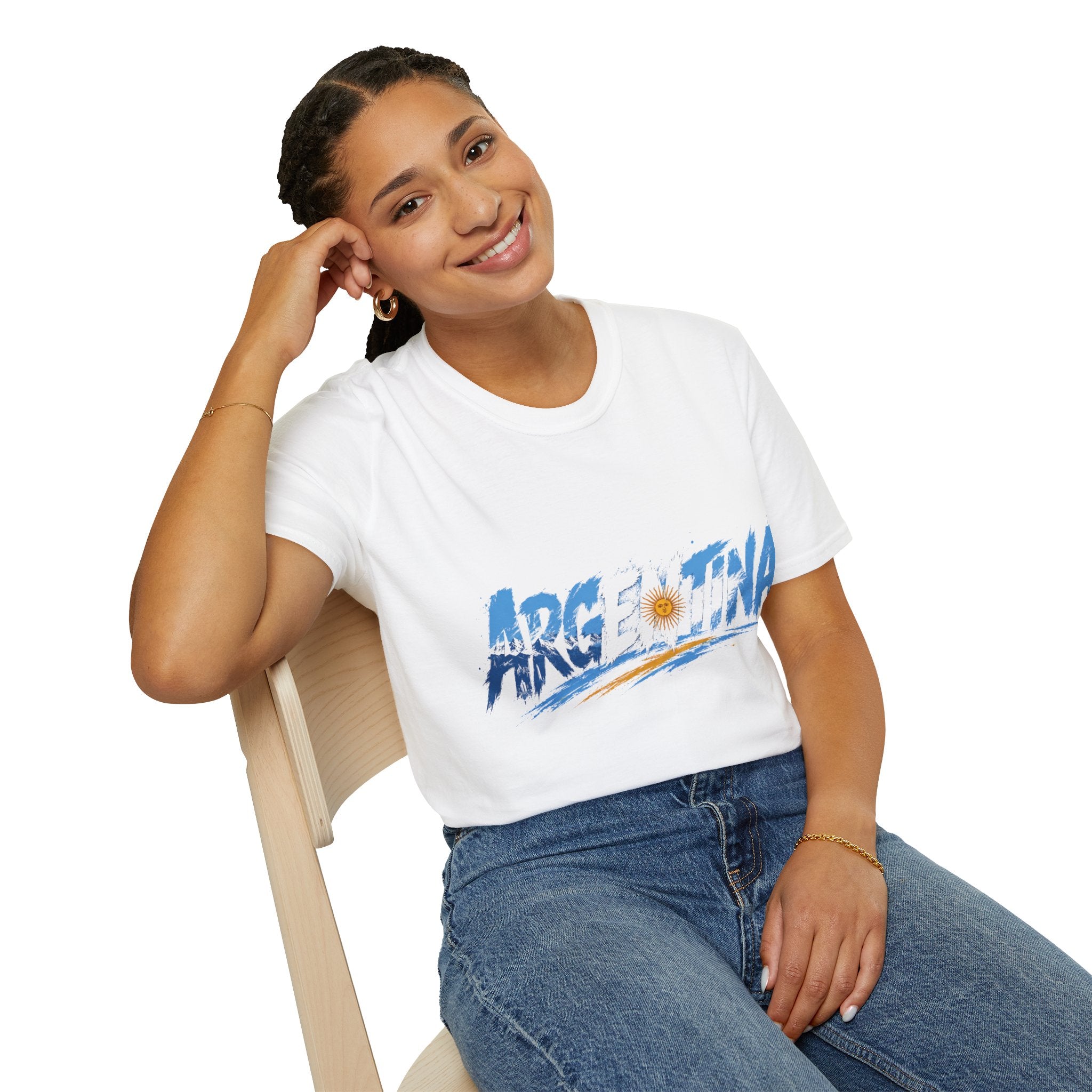 Argentina Graphic T-Shirt — Argentina Typography Tee with Sun & Flag Colors