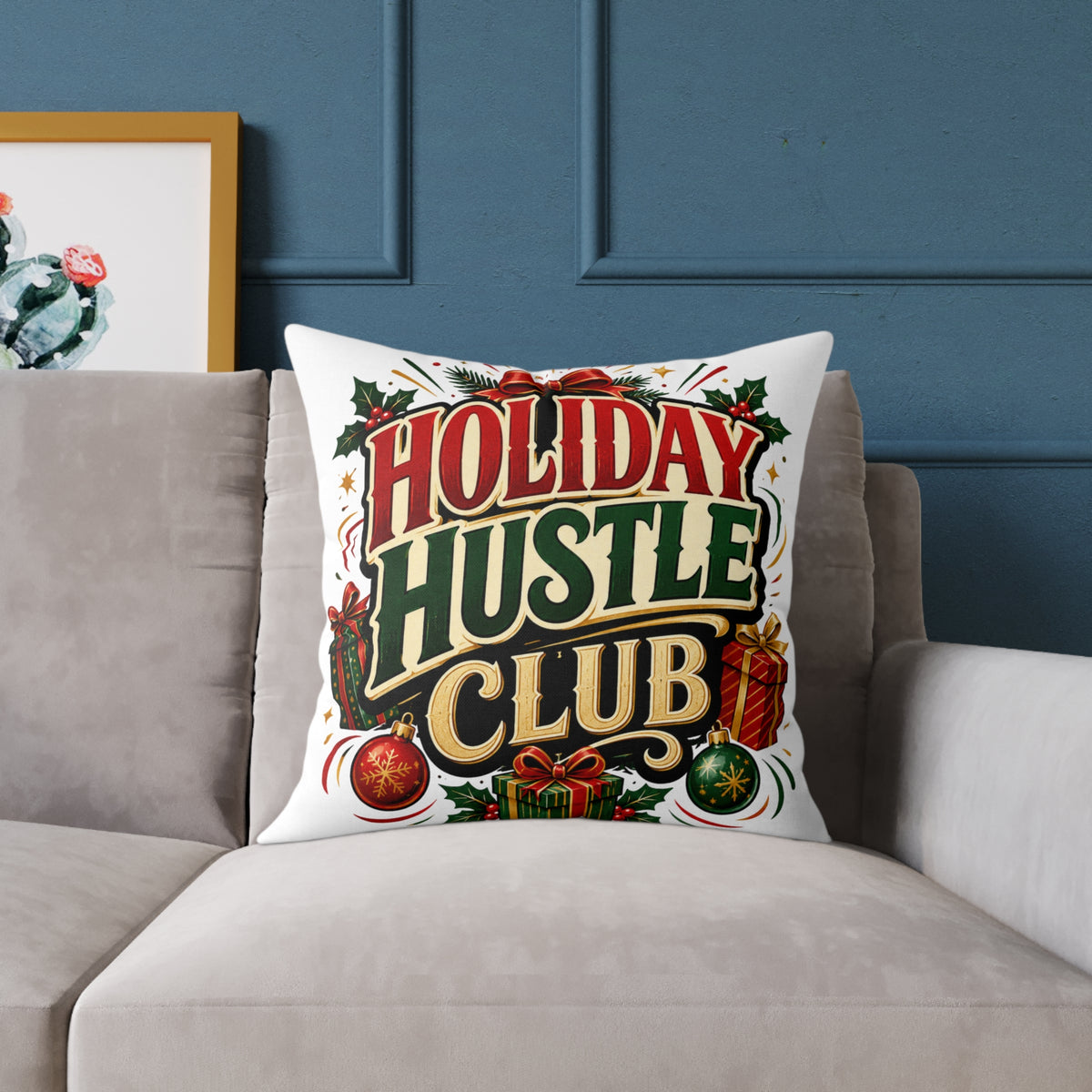 Christmas Holiday Hustle Club Throw Pillow — Festive Christmas Decorative Cushion