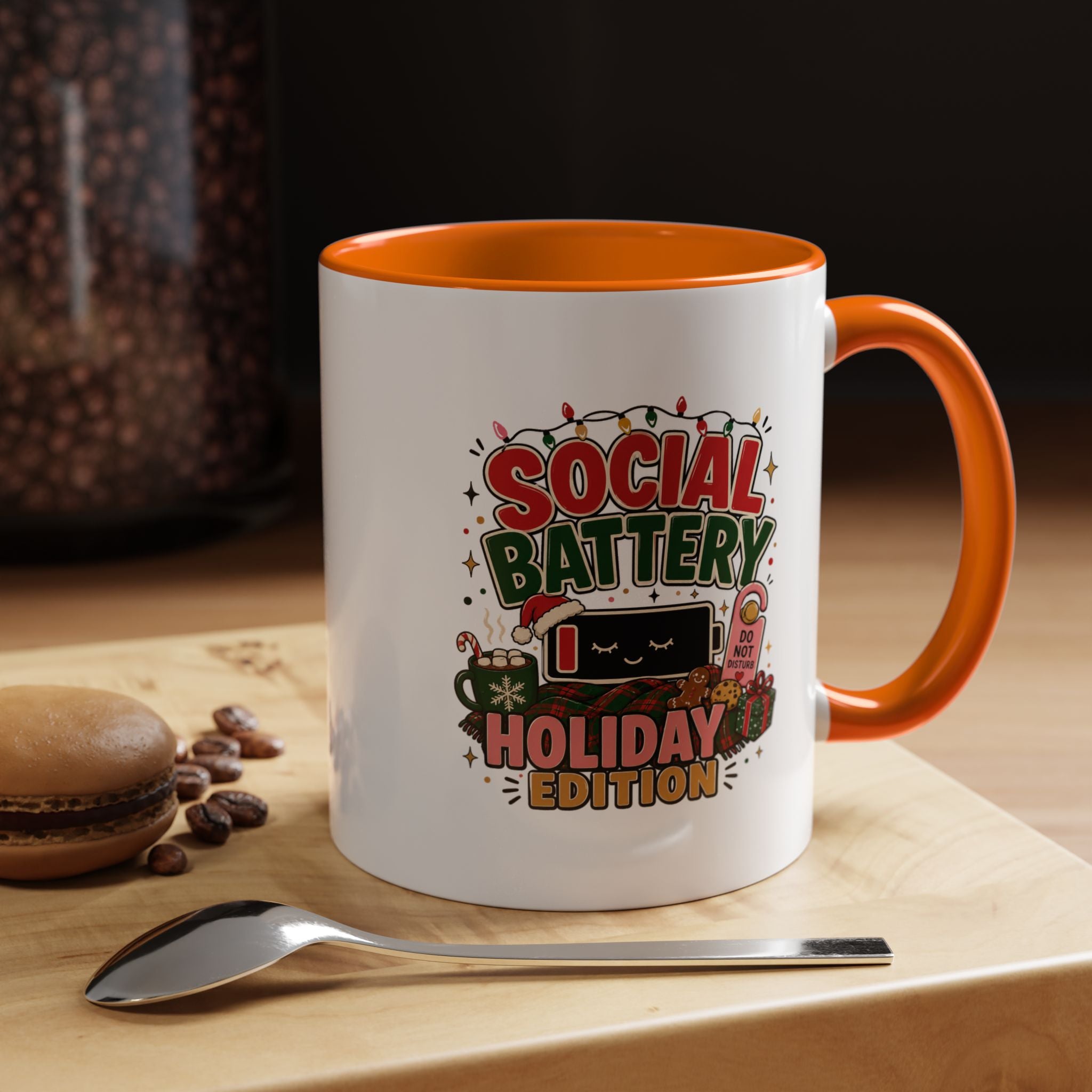 Modern Day Christmas Holiday Coffee Mug - "Social Battery: Holiday Edition" Accent Mug