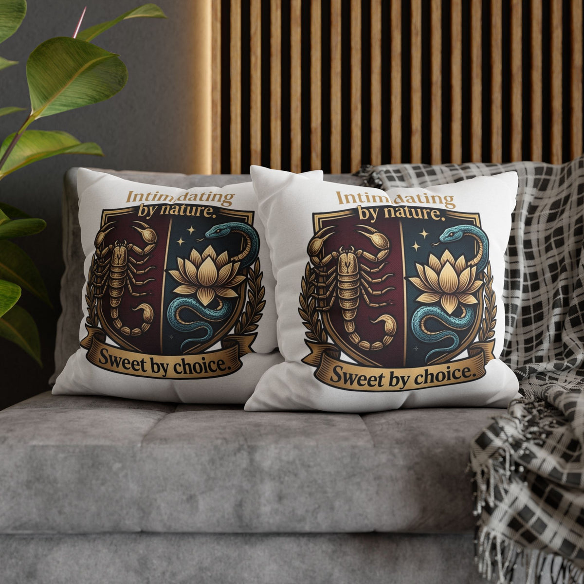 Scorpio Square Pillowcase: "Intimidating by Nature, Sweet by Choice" Scorpio Scorpion & Snake Floral Crest