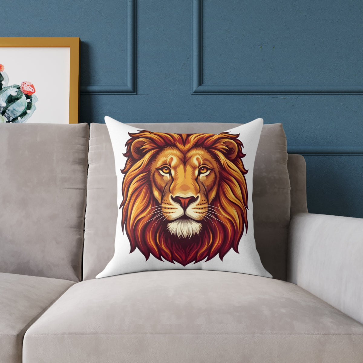 Leo Zodiac Lion Head Astrological Square Poly Canvas Pillow