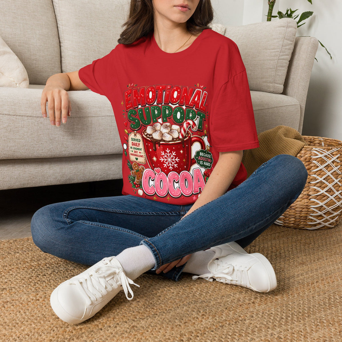 Emotional Support Cocoa T-Shirt — Holiday Hot Chocolate Graphic Tee