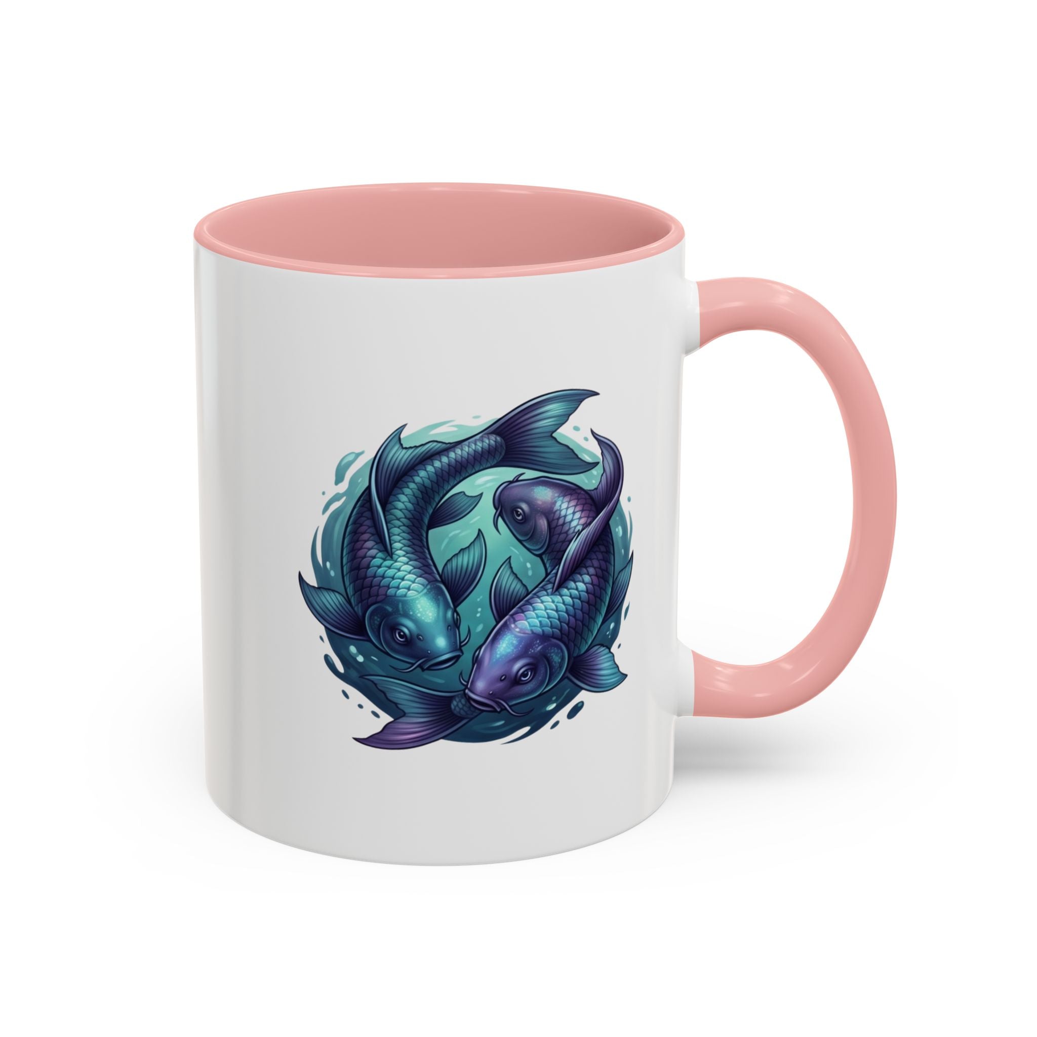 Koi Fish Accent Coffee Mug — Blue Pisces Ceramic Mug
