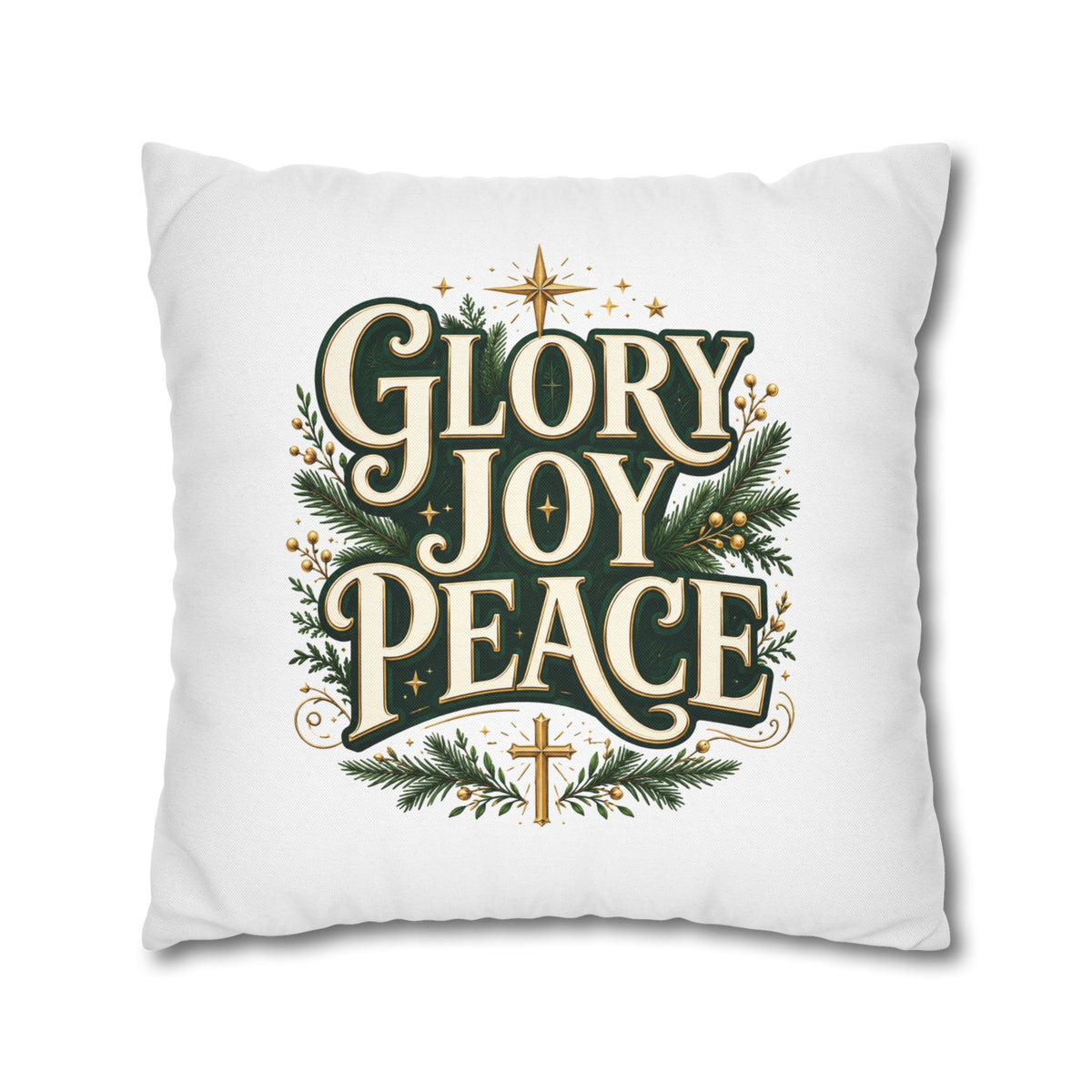Christmas Pillowcase — "Glory Joy Peace" Decorative Holiday Throw Pillow Cover