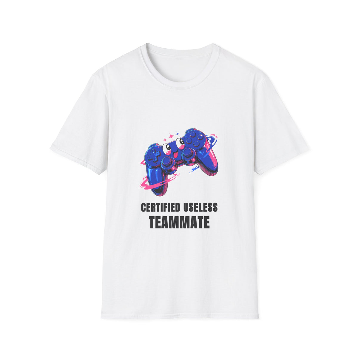 Certified Useless Teammate Gamer T-Shirt — Retro Neon Gamepad Tee - Trending Now - August 2026