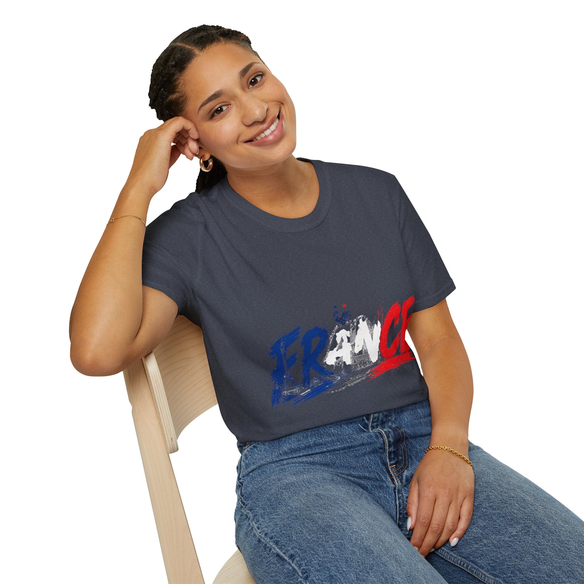 France Brushstroke Graphic T-Shirt — Tricolor Soccer/Travel Fan Tee