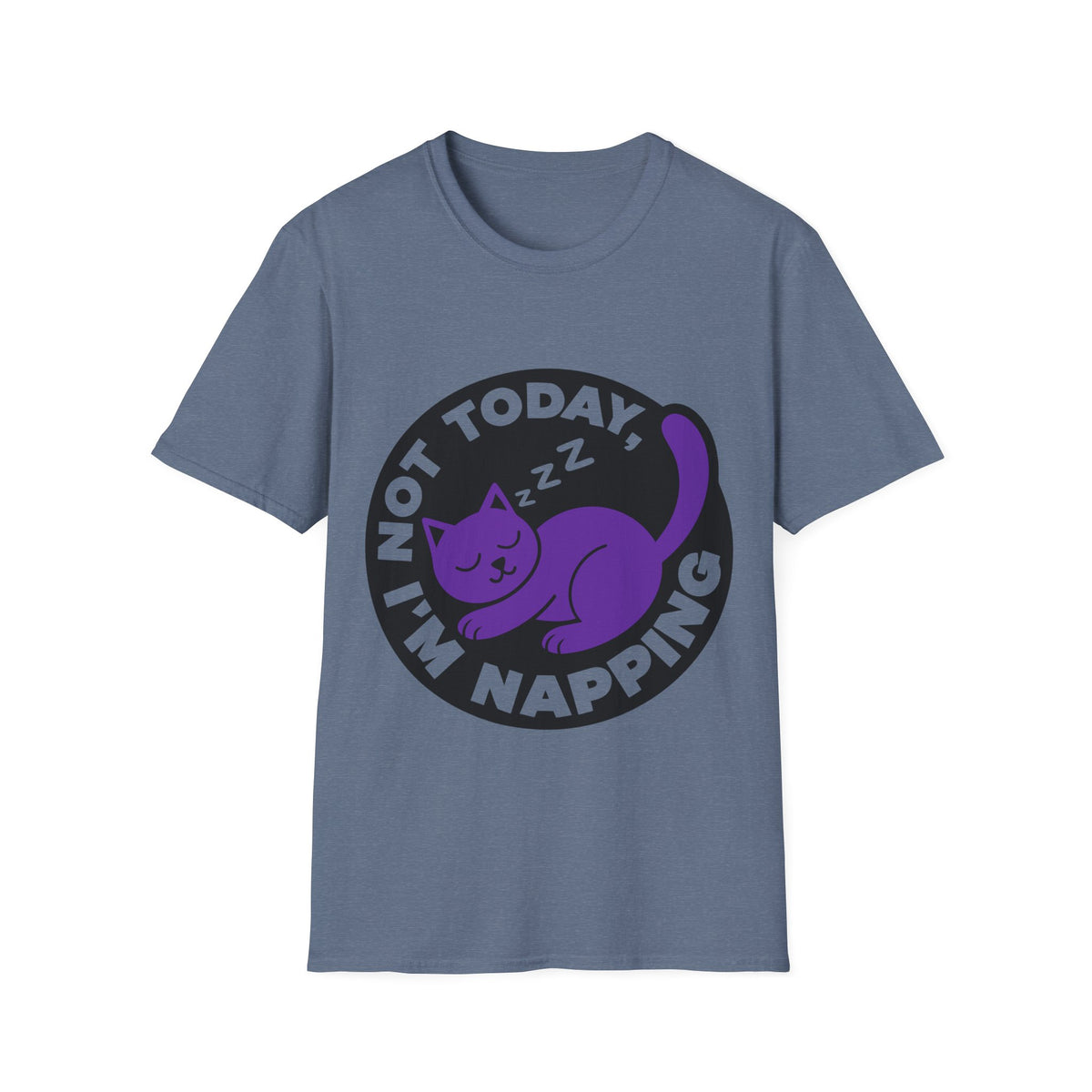 Not Today I'm Napping Purple Cat Tee - Funny Sleeping Kitten Badge Graphic T-Shirt - Trending Now - September 2026