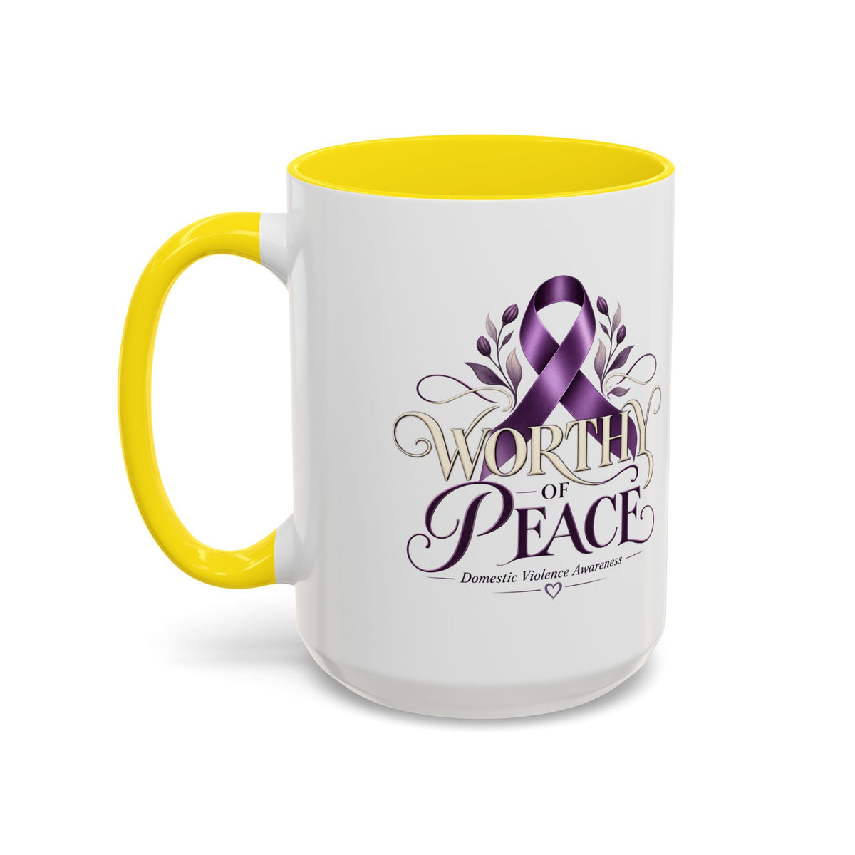 Worth of Peace Accent Coffee Mug — Domestic Violence Awareness Ribbon (11/15oz)