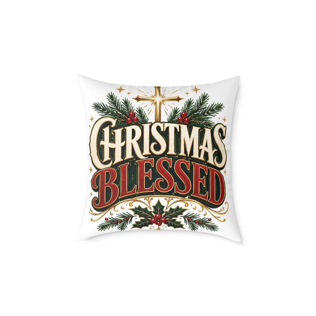Christmas Blessed Square Poly Canvas Pillow