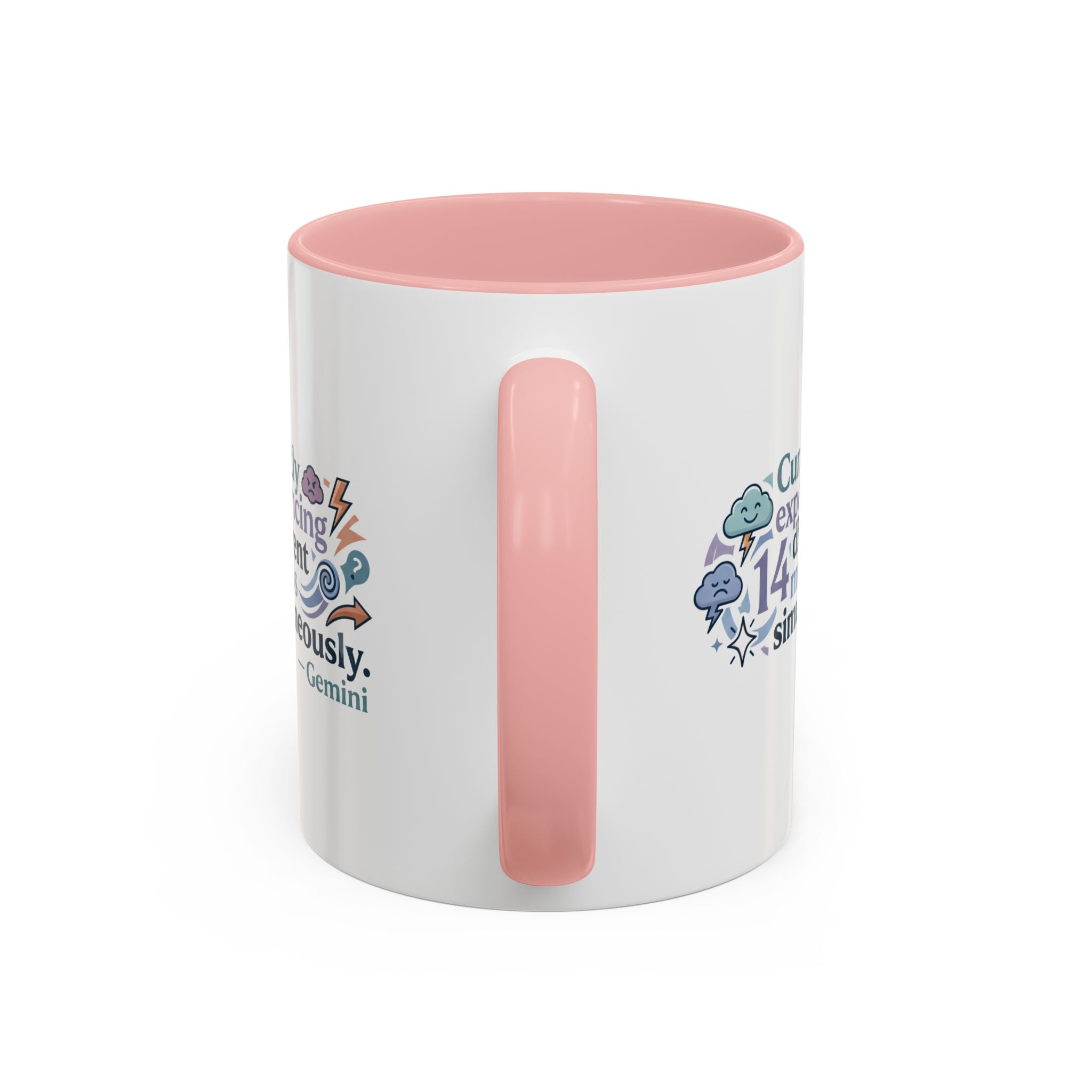 Gemini Mood Coffee Mug — "Currently Experiencing 14 Different Moods" Accent Ceramic Mug
