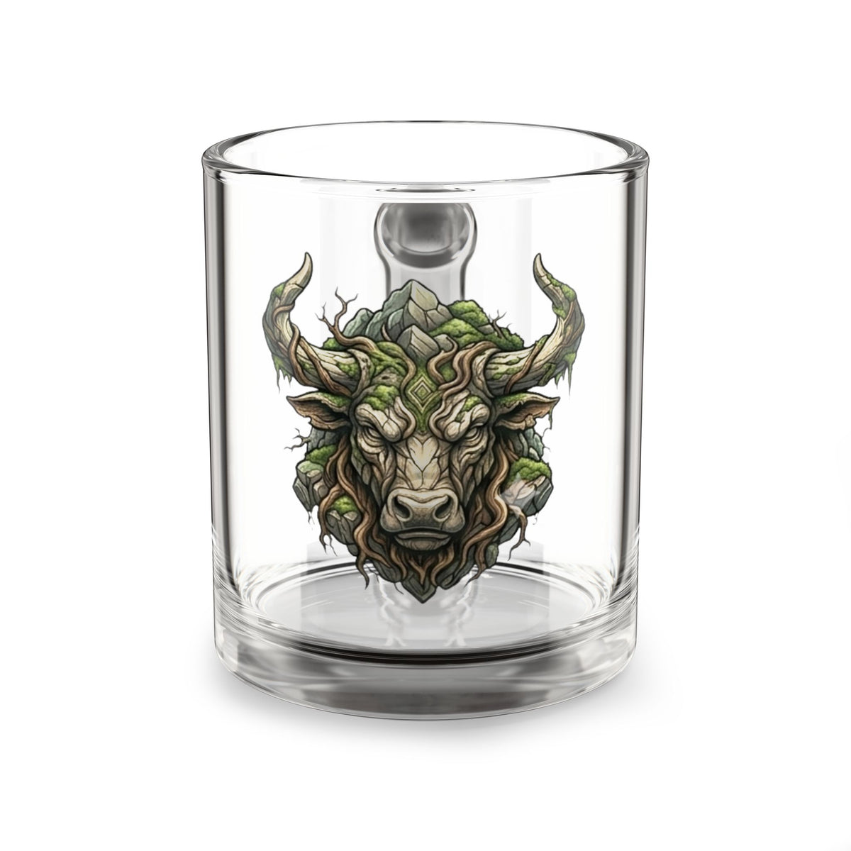 Taurus Zodiac Glass Mug — Earth Spirit Bull Illustration 10oz