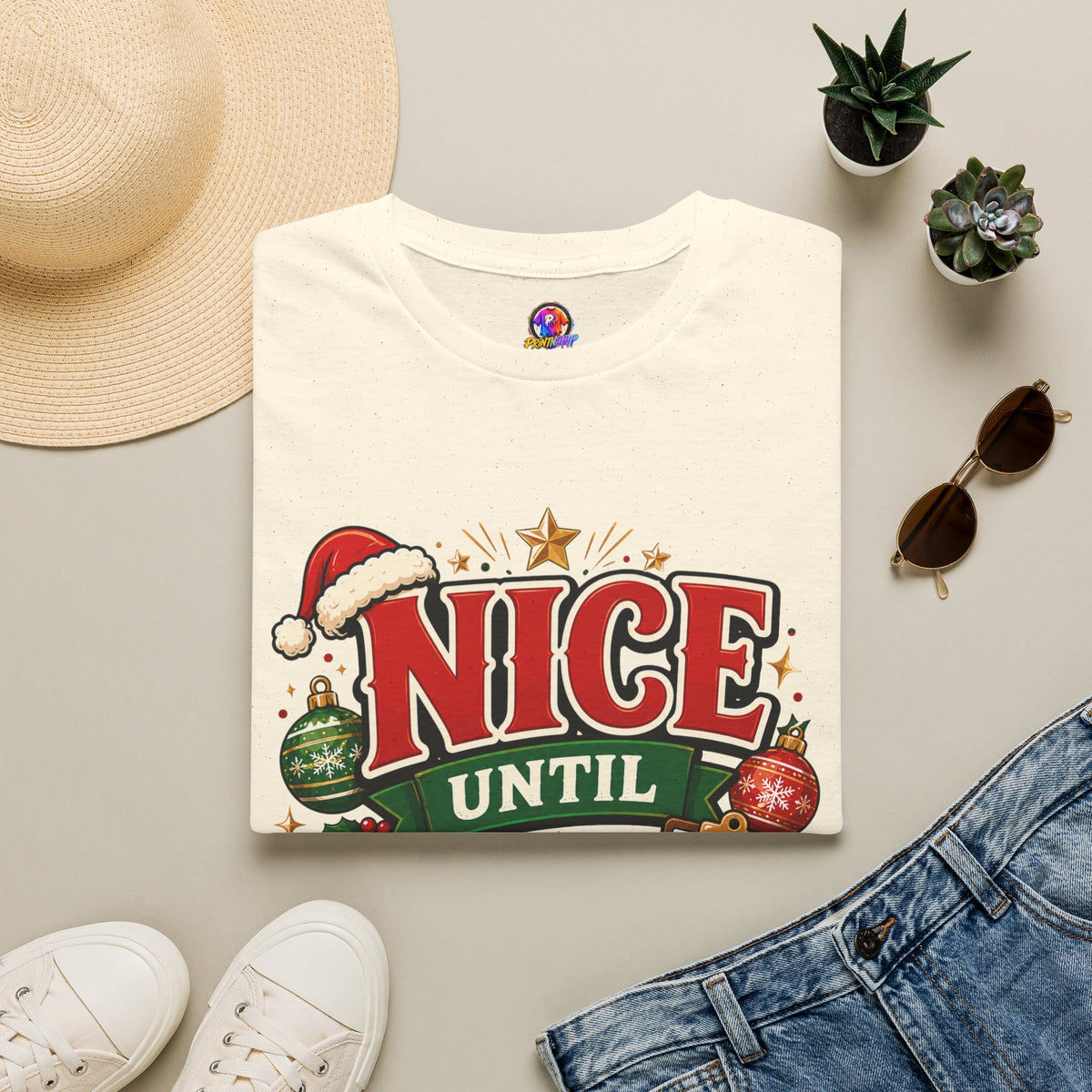 Christmas T-Shirt — "Nice Until Proven Naughty" Holiday Tee