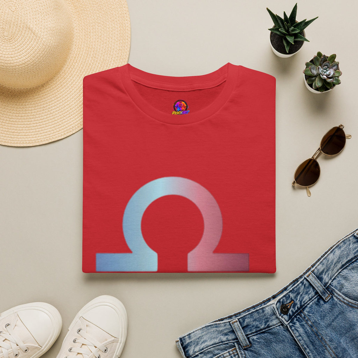 Libra Zodiac Omega Symbol T‑Shirt — Pastel Gradient Drip Graphic Shirt