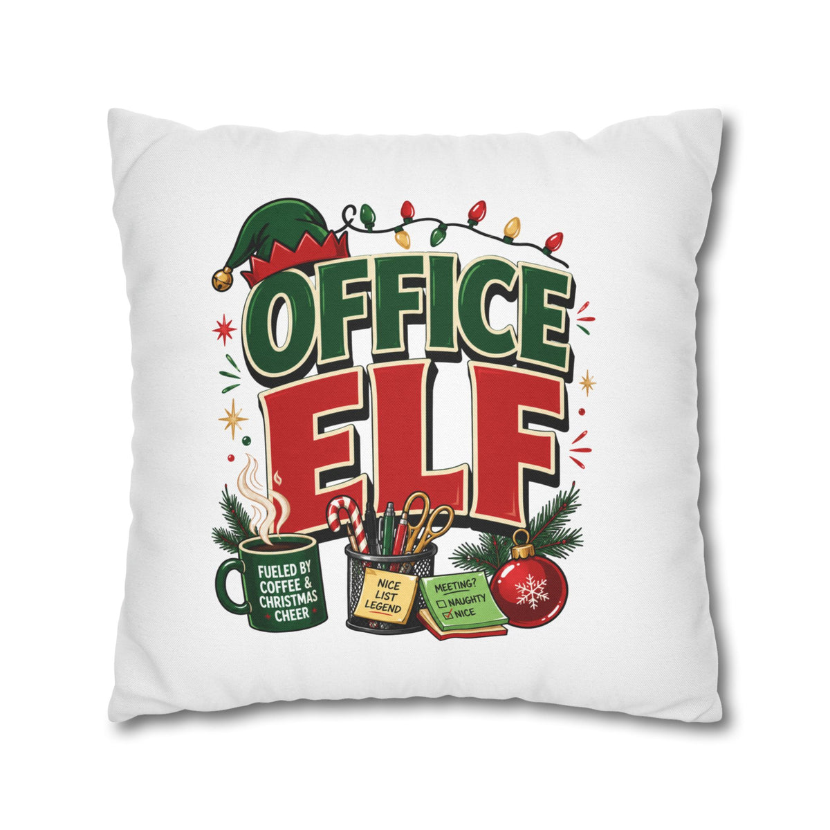 Office Elf Christmas Pillowcase — Festive Holiday Decorative Throw Pillow Cover