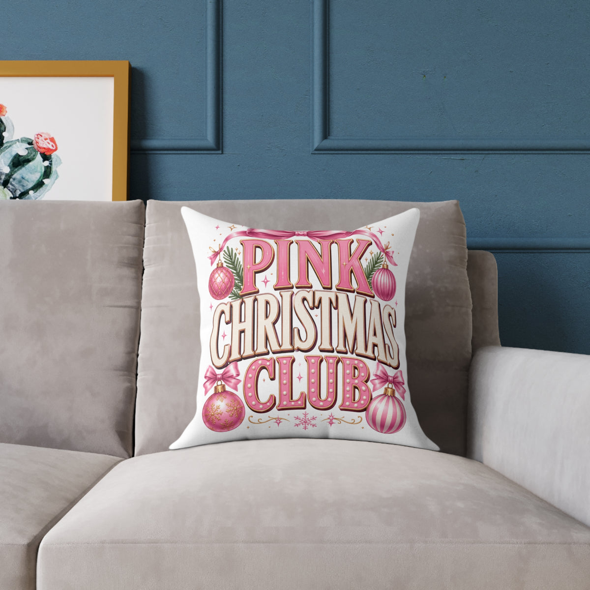 Pink Christmas Club Throw Pillow — Festive Pink Holiday Decorative Cushion