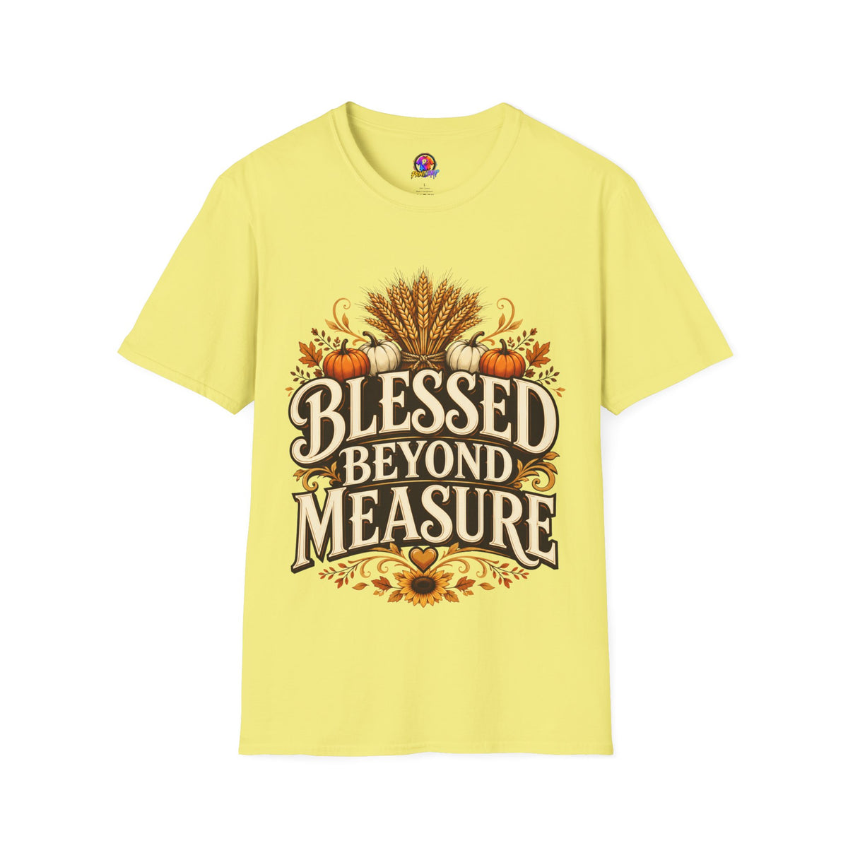 Thanksgiving T-Shirt Blessed Beyond Measure T-Shirt — Fall Harvest Pumpkin & Wheat Tee