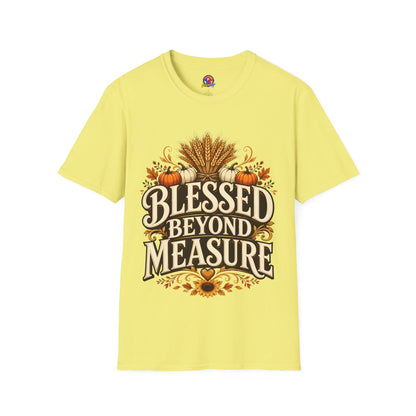 Blessed Beyond Measure T-Shirt — Fall Harvest Pumpkin & Wheat Tee