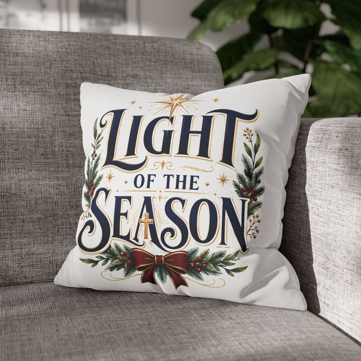 Christmas Holiday Throw Pillowcase— "Light of the Season" Decorative Cushion