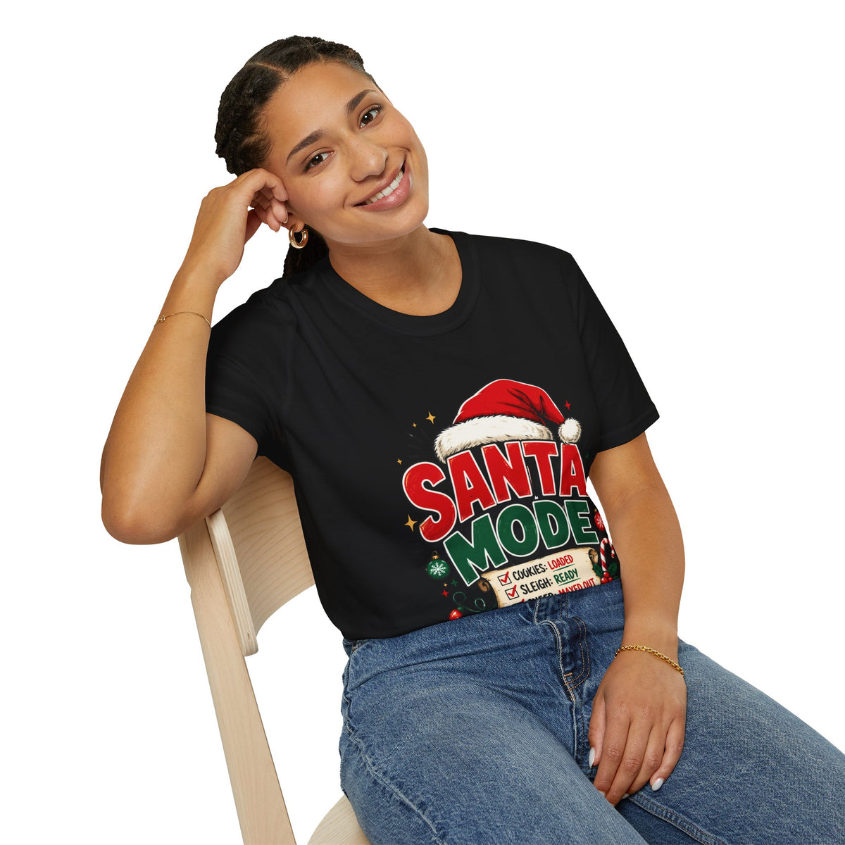 Santa Mode T-Shirt — Holiday Christmas Graphic Tee with Santa Hat