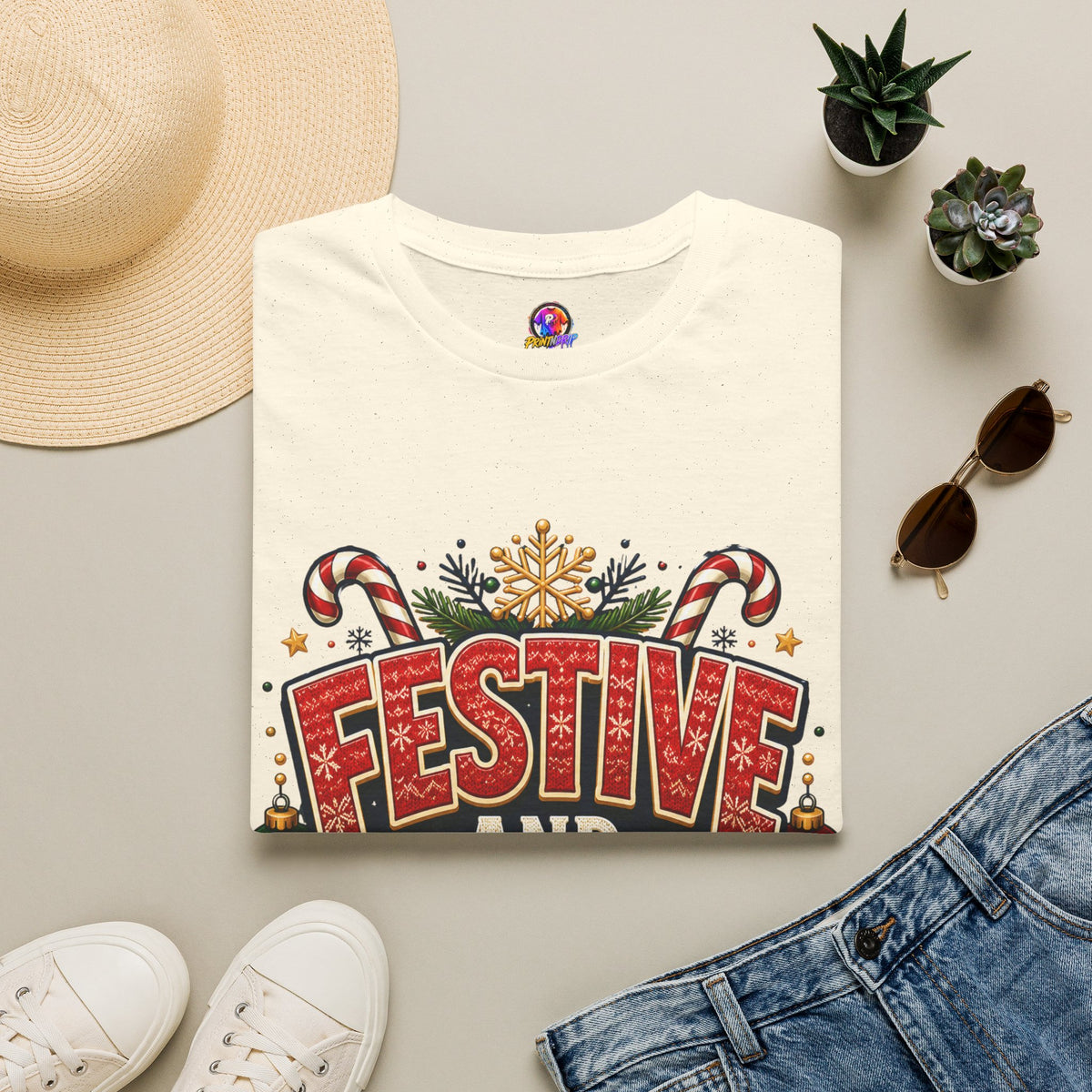 Festive and Loud Holiday T-Shirt — Christmas Candy Cane Graphic Tee