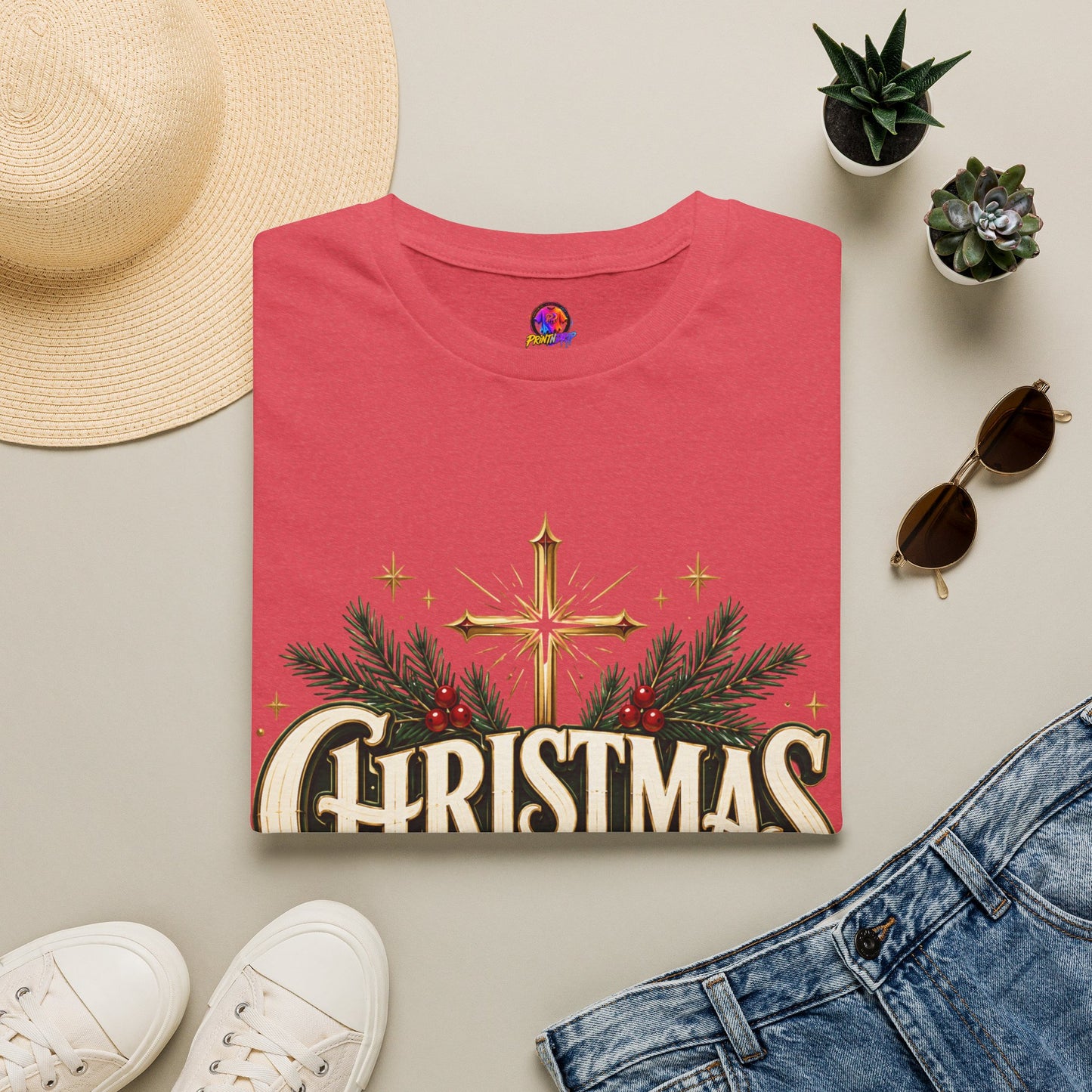 Christmas Blessed T-Shirt — Faith-Based Holiday Tee with Cross & Pine Design