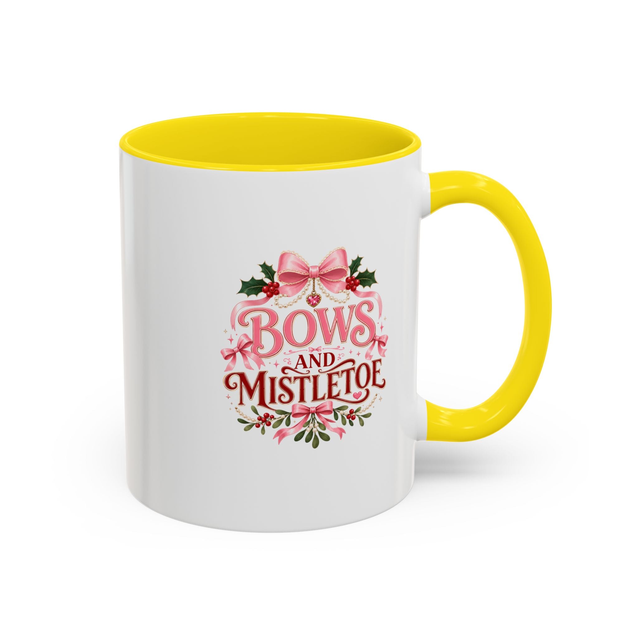 Bows and Mistletoe Accent Coffee Mug — Holiday Floral Christmas Coffee Cup