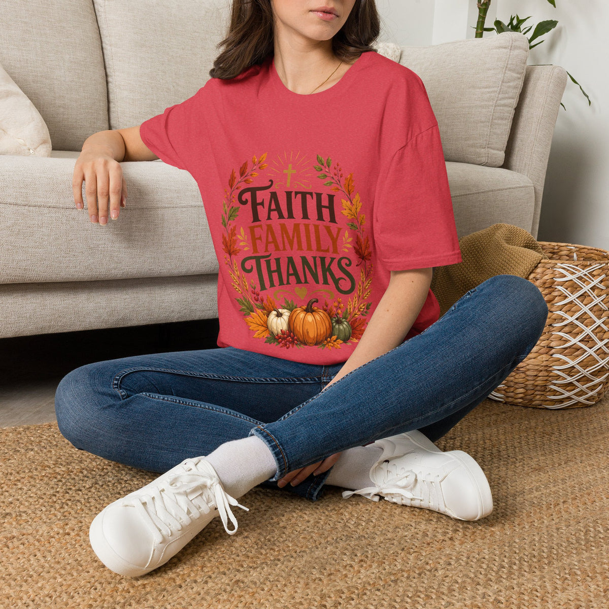 Thanksgiving T-Shirt Faith Family Thanks T-Shirt — Fall Pumpkin Thanksgiving Christian Tee