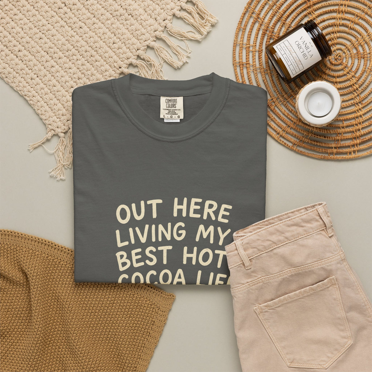 Hot Cocoa Life T-Shirt — "Out Here Living My Best Hot Cocoa Life" Cozy Graphic Tee - Trending Now - October 2026