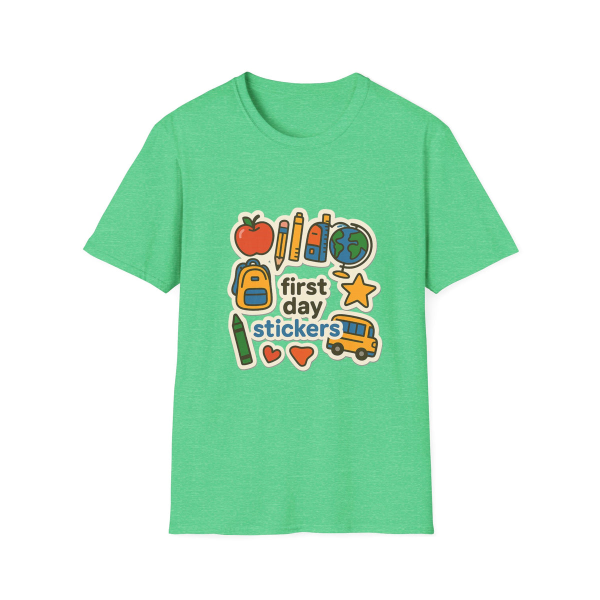 Teacher Sticker Icons T-Shirt — Cute Apple, Pencil & Globe School Tee - Trending Now - August 2026