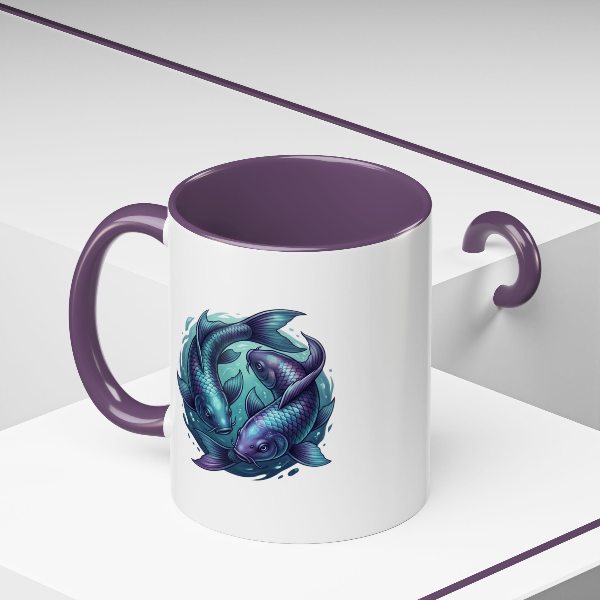Koi Fish Accent Coffee Mug — Blue Pisces Ceramic Mug