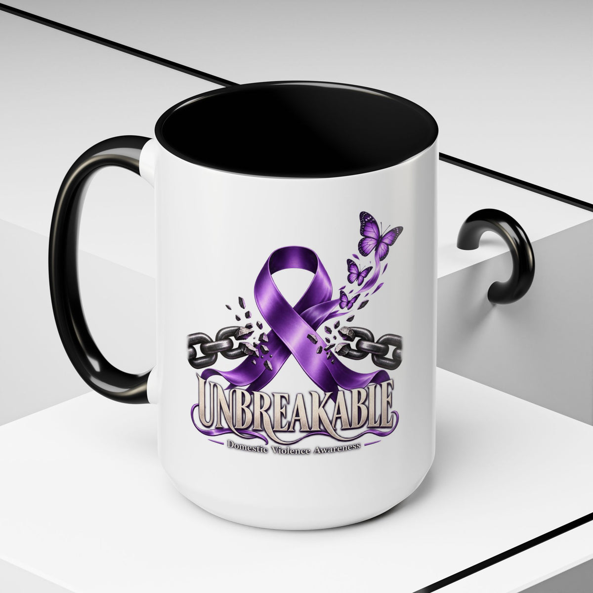 Unbreakable Purple Ribbon Coffee Mug —Domestic Violence Awareness Support Accent Mug