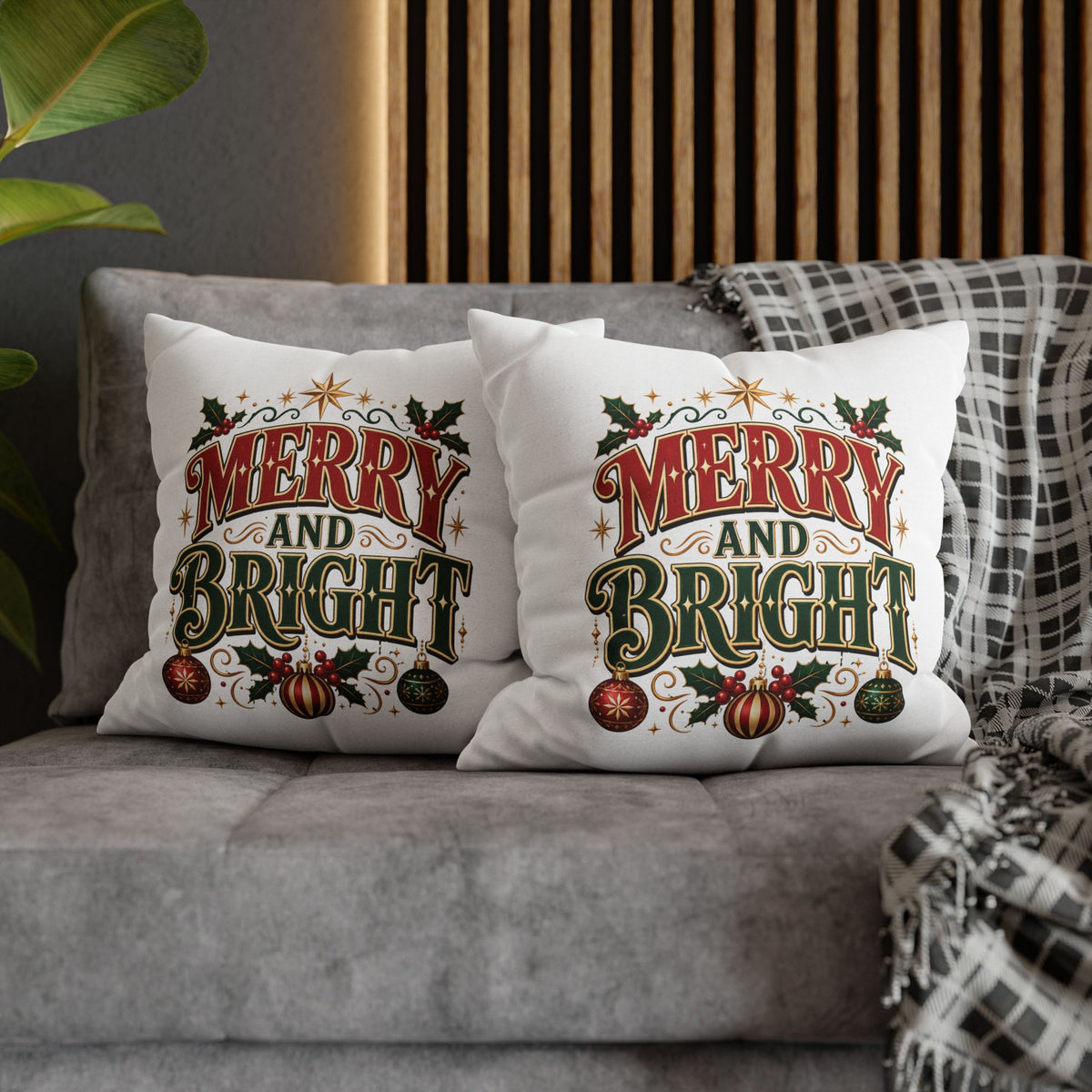Merry and Bright Christmas Pillowcase — Festive Holiday Decorative Pillow Cover