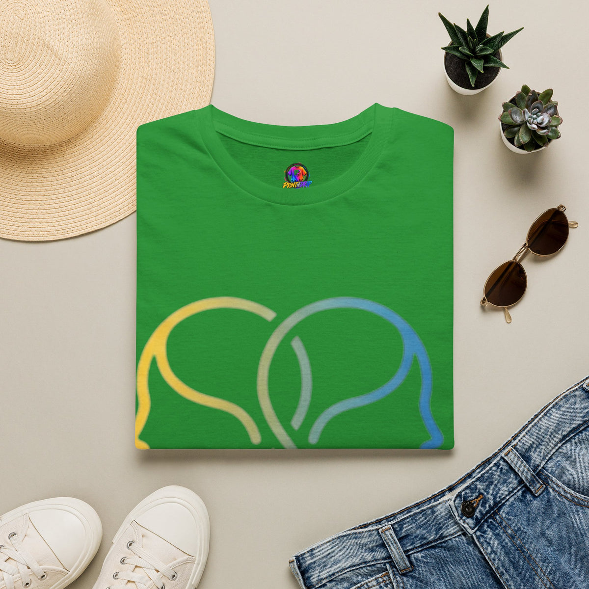 Twin Profile Line Art T‑Shirt — Gradient Sisterhood Outline Tee