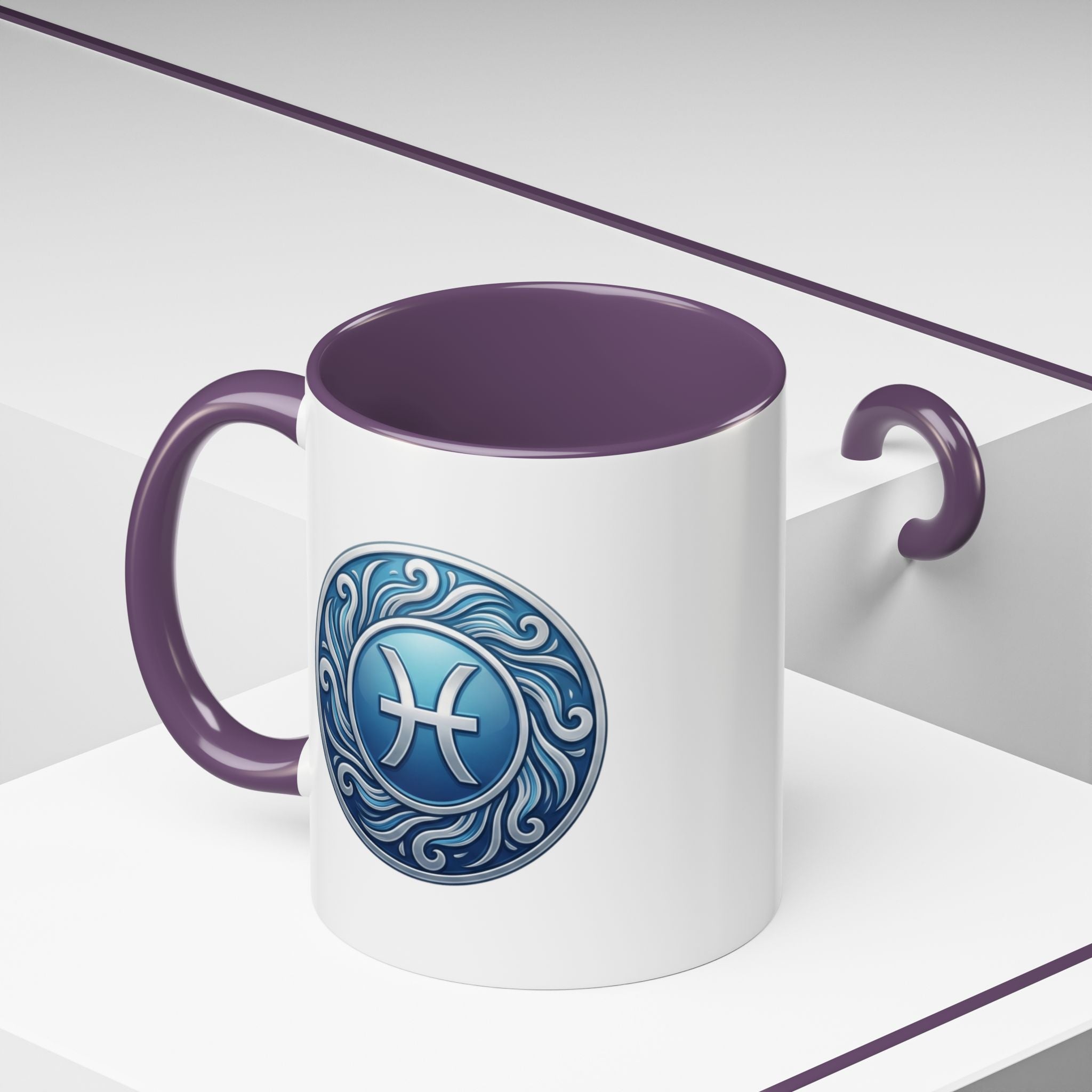 Pisces Zodiac Coffee Mug — Blue Astrological Symbol Accent Mug