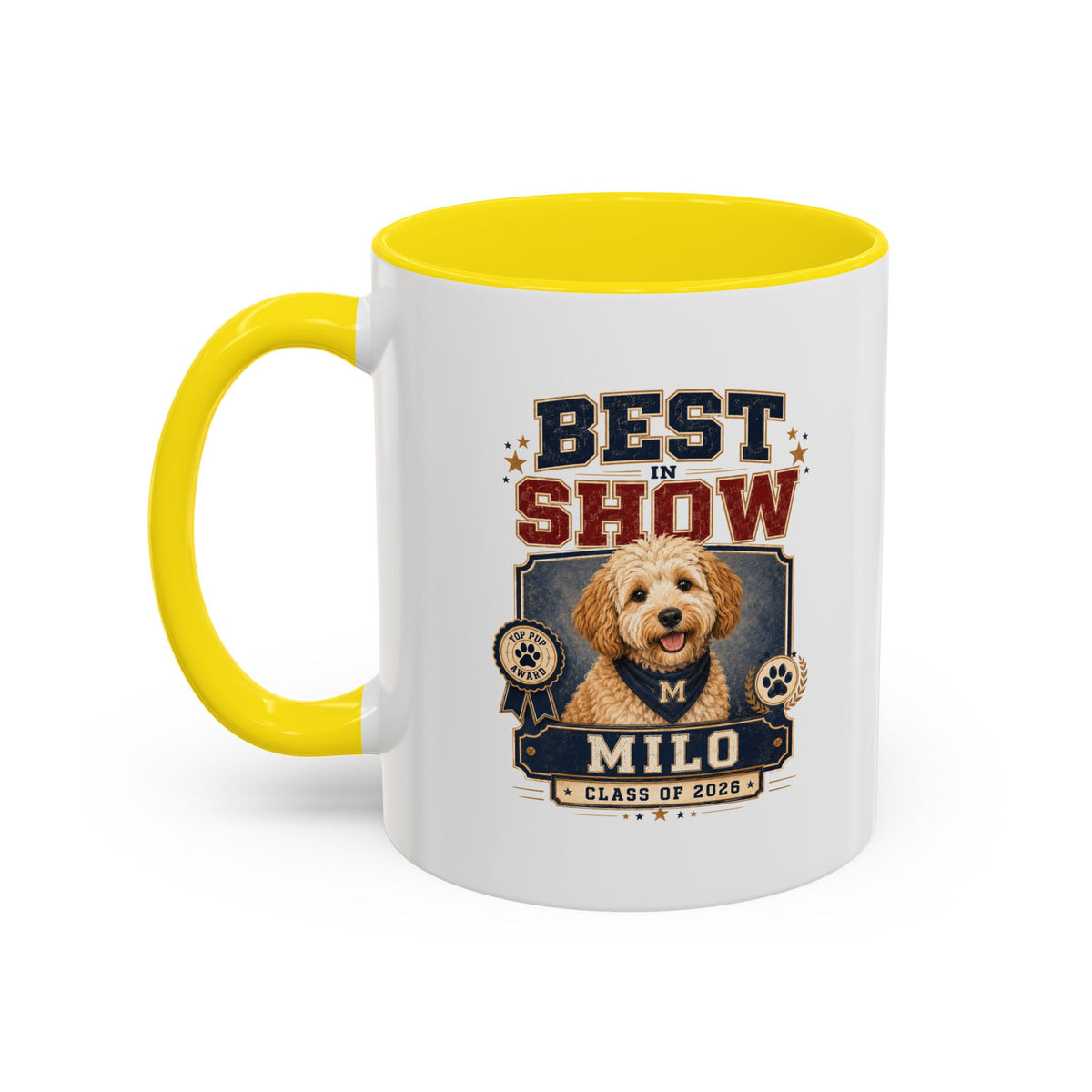 Milo Bailey Dog Dad Mom Best in Show Personalized Dog Photo Coffee Mug — Custom Name & Year