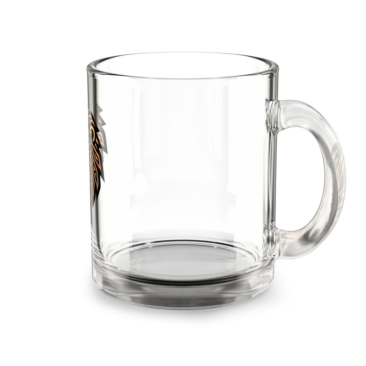 Leo Glass Mug — Geometric Lion Head 10oz Clear Coffee Mug