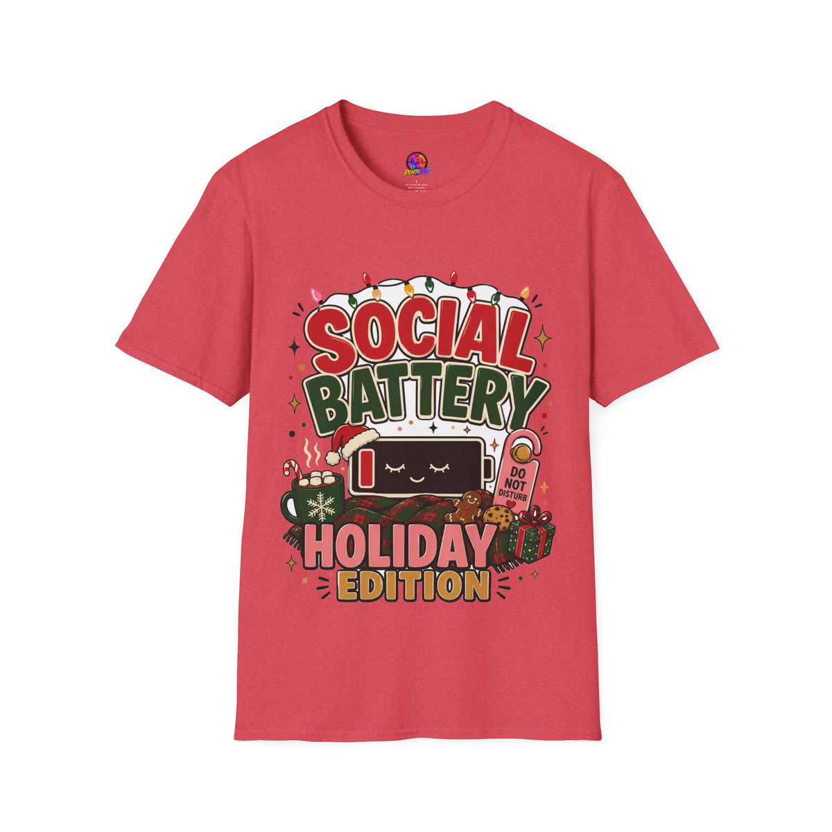 Social Battery Holiday T‑Shirt — Funny Christmas Recharge Graphic Tee