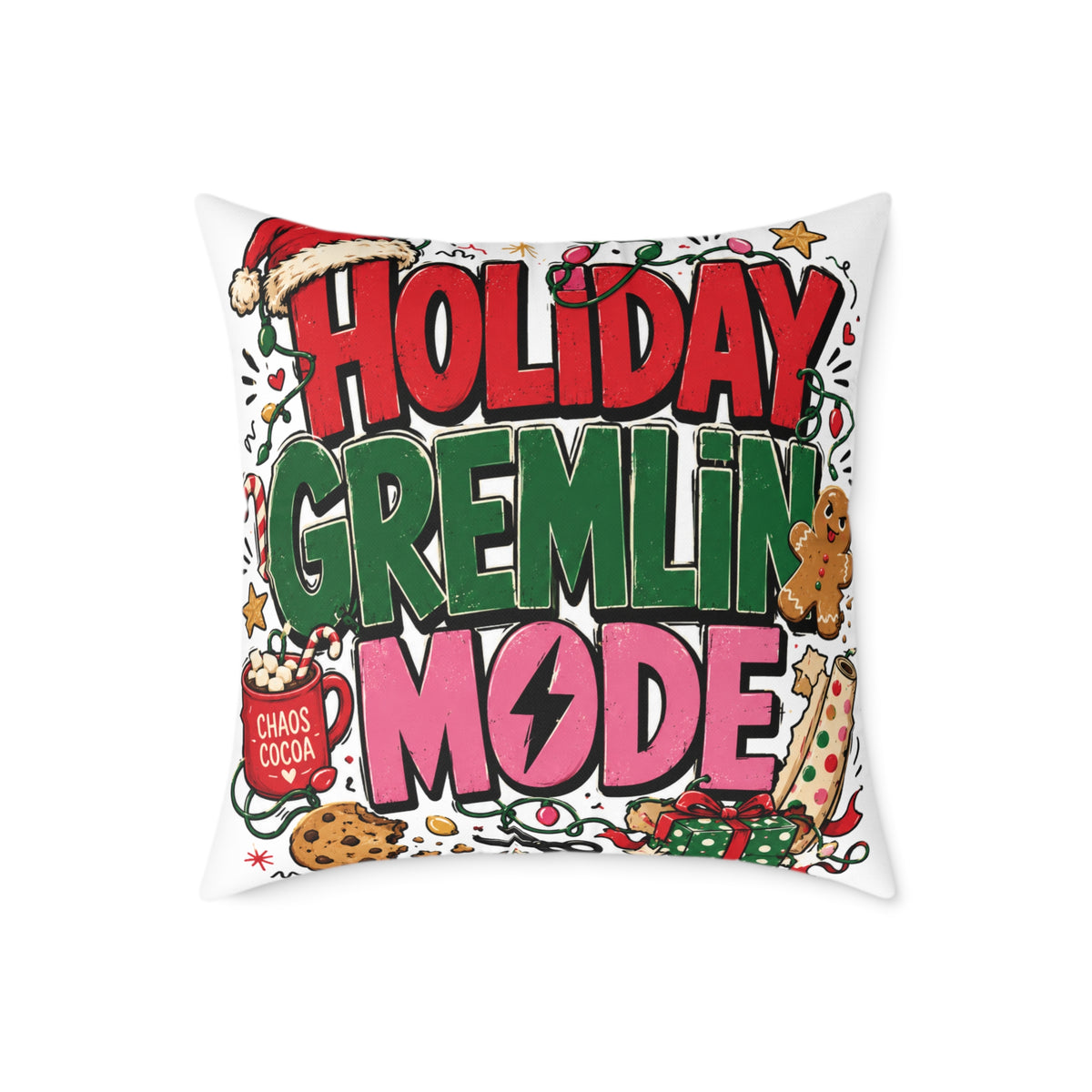 Holiday Gremlin Mode Modern Day Christmas Square Poly Canvas Pillow