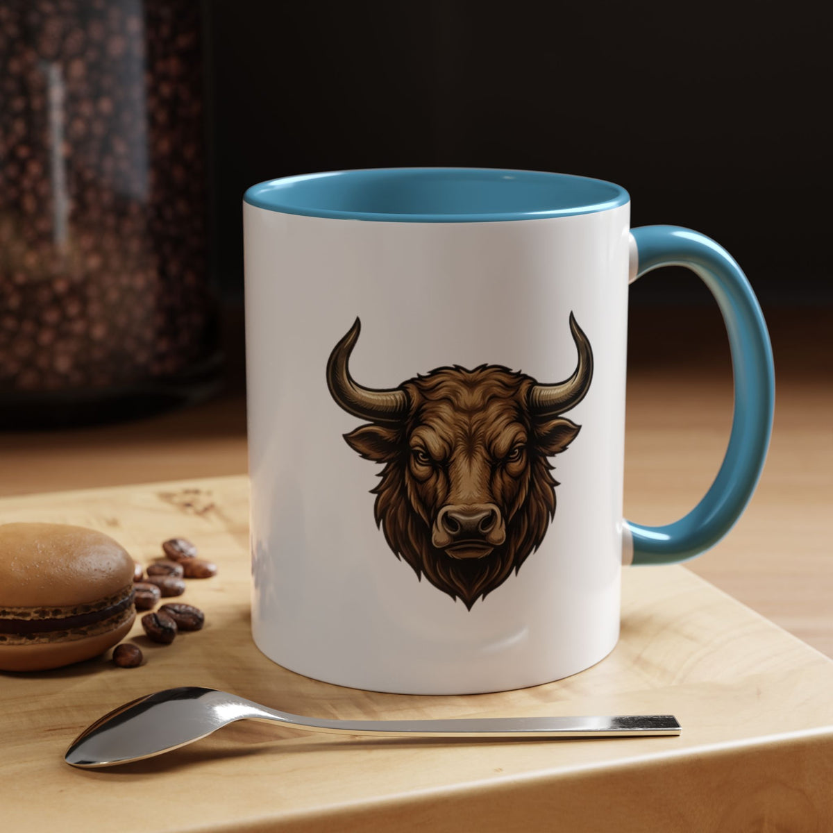 Taurus Bull Head Accent Coffee Mug — Rustic Bull Illustration Ceramic Mug