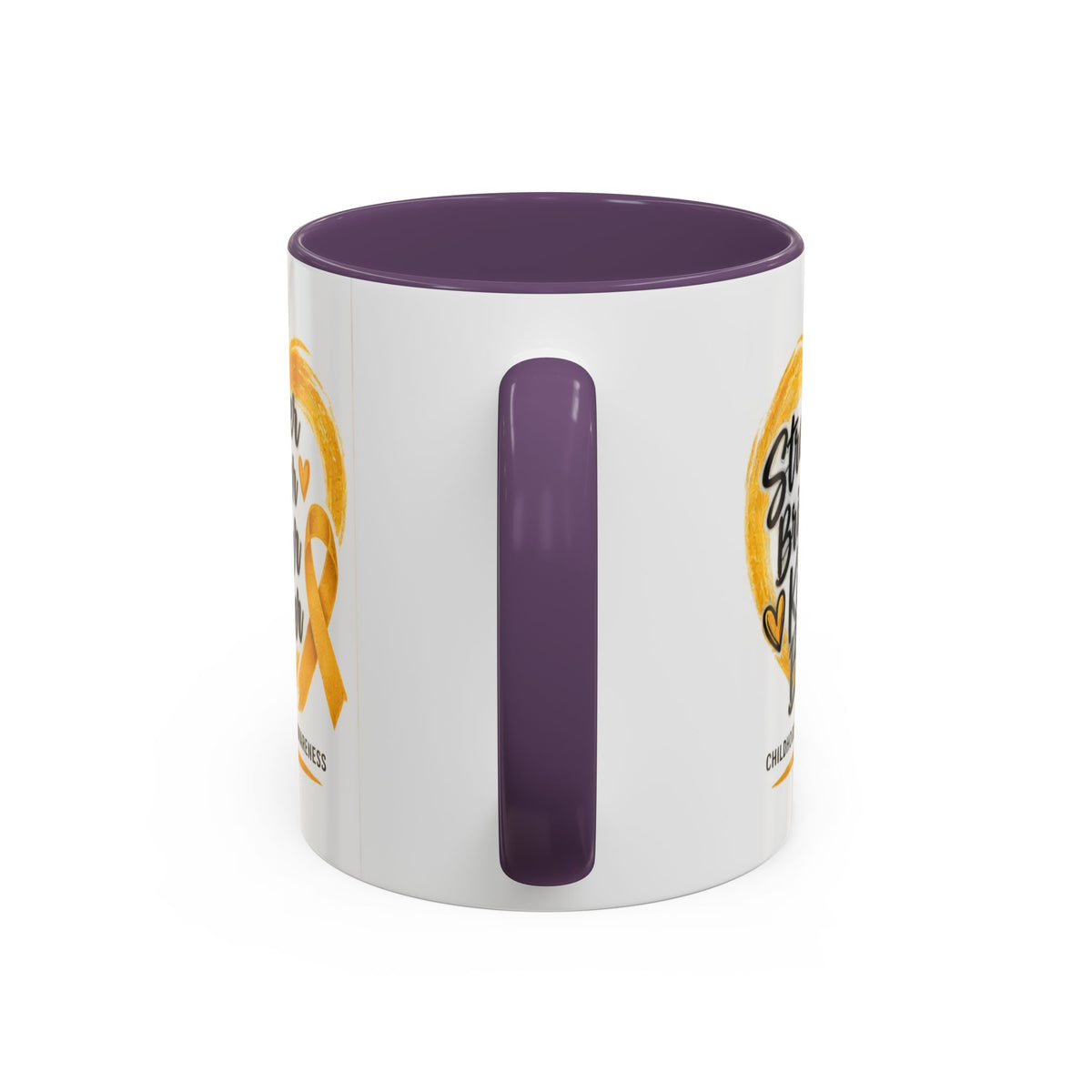 Childhood Cancer Awareness Accent Coffee Mug — "Stronger Brighter Kinder Braver"